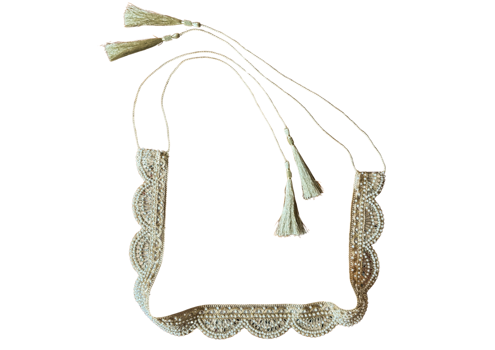 The Gladiola Belt - A Gold Embellished Embroidered Adjustable Belt with Tassel Ties