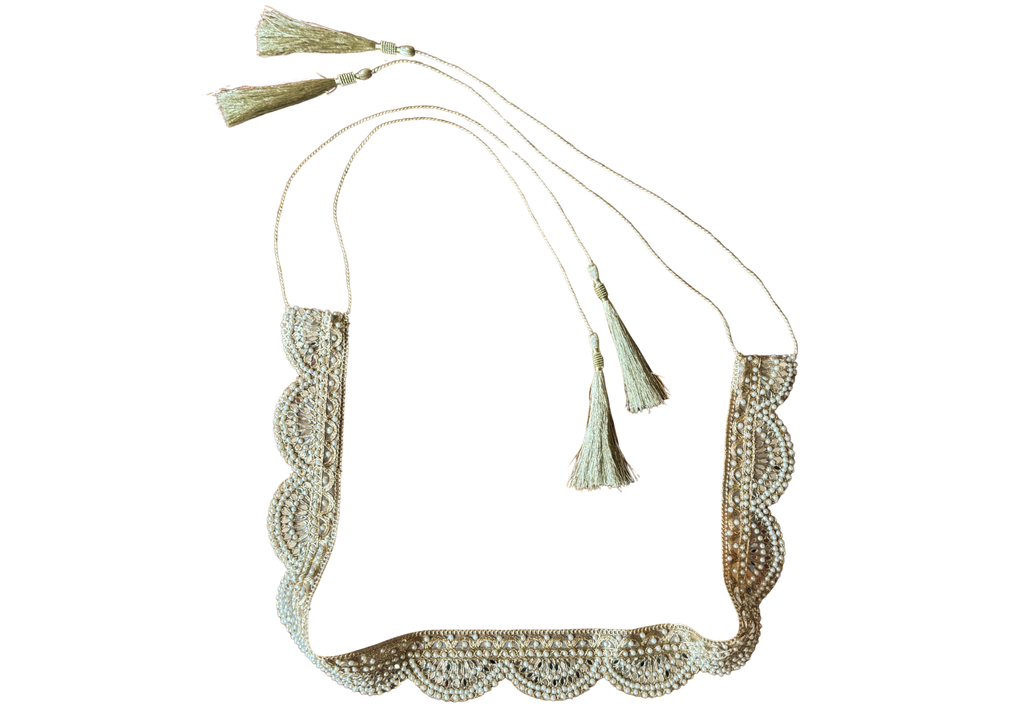 The Gladiola Belt - A Gold Embellished Embroidered Adjustable Belt with Tassel Ties